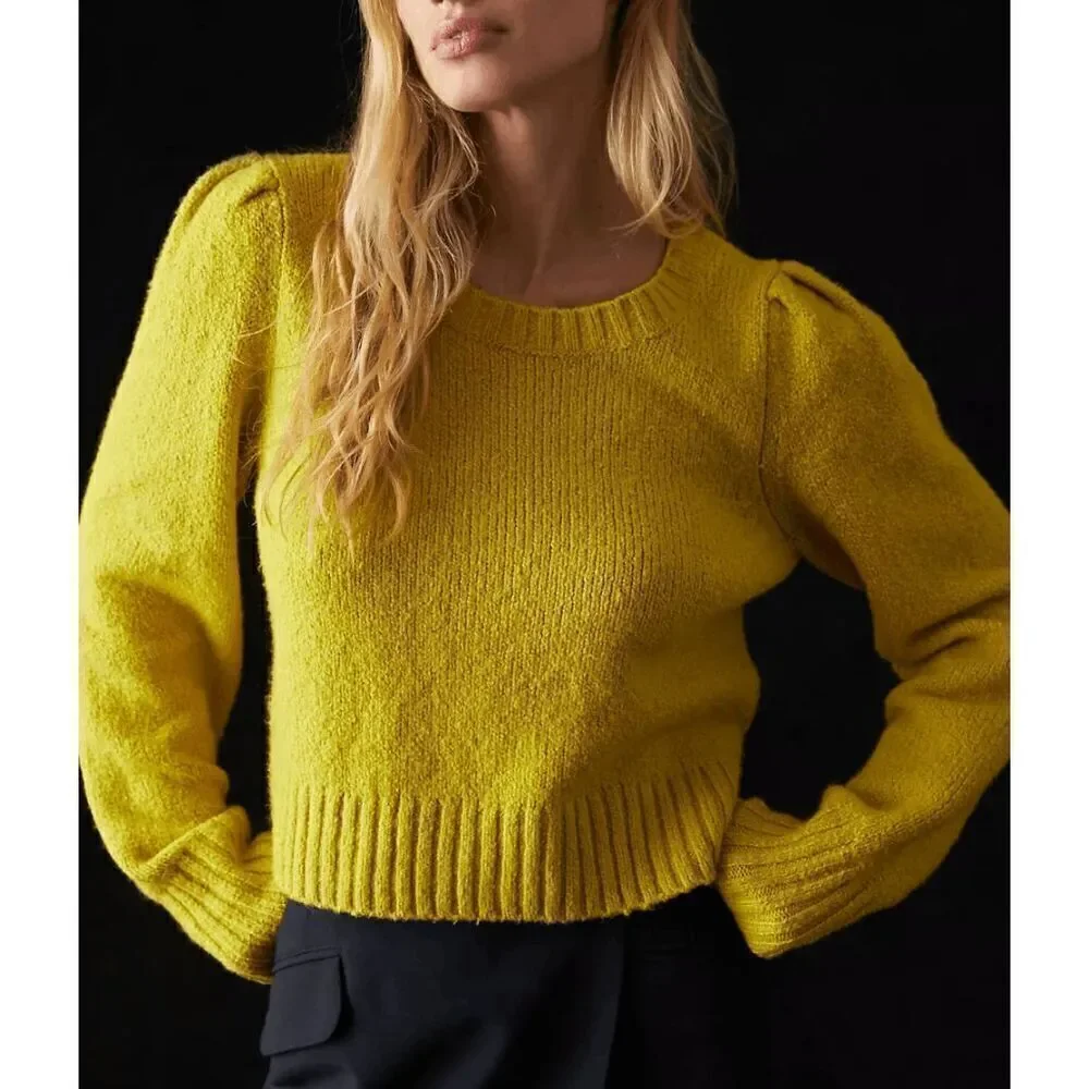 Anthropologie Mauve Crewneck Puff-sleeve Sweater XSmall - Picture 1 of 9